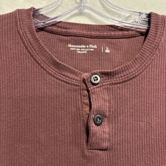 Abercrombie & Fitch Ribbed Soft AF Relaxed Henley Shirt Men's Large Maroon - Picture 6 of 14